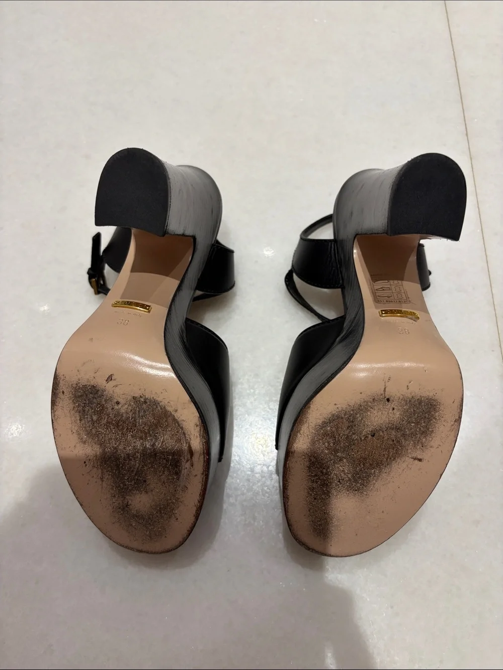 Gucci Black Leather GG Cutout Platform Sandals